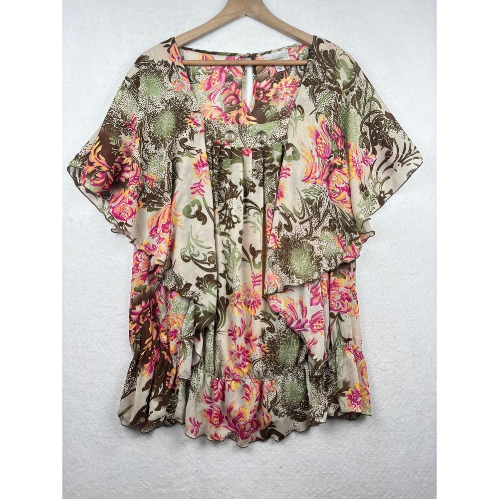 Dressbarn Chiffon Blouse Womens 22 24 Ruffle Flutter Sleeve Boho